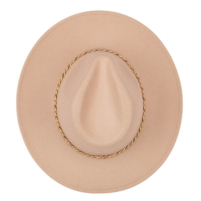 FEDORA - Women's Faux Felt Fedora W/ Gold Chain Trim