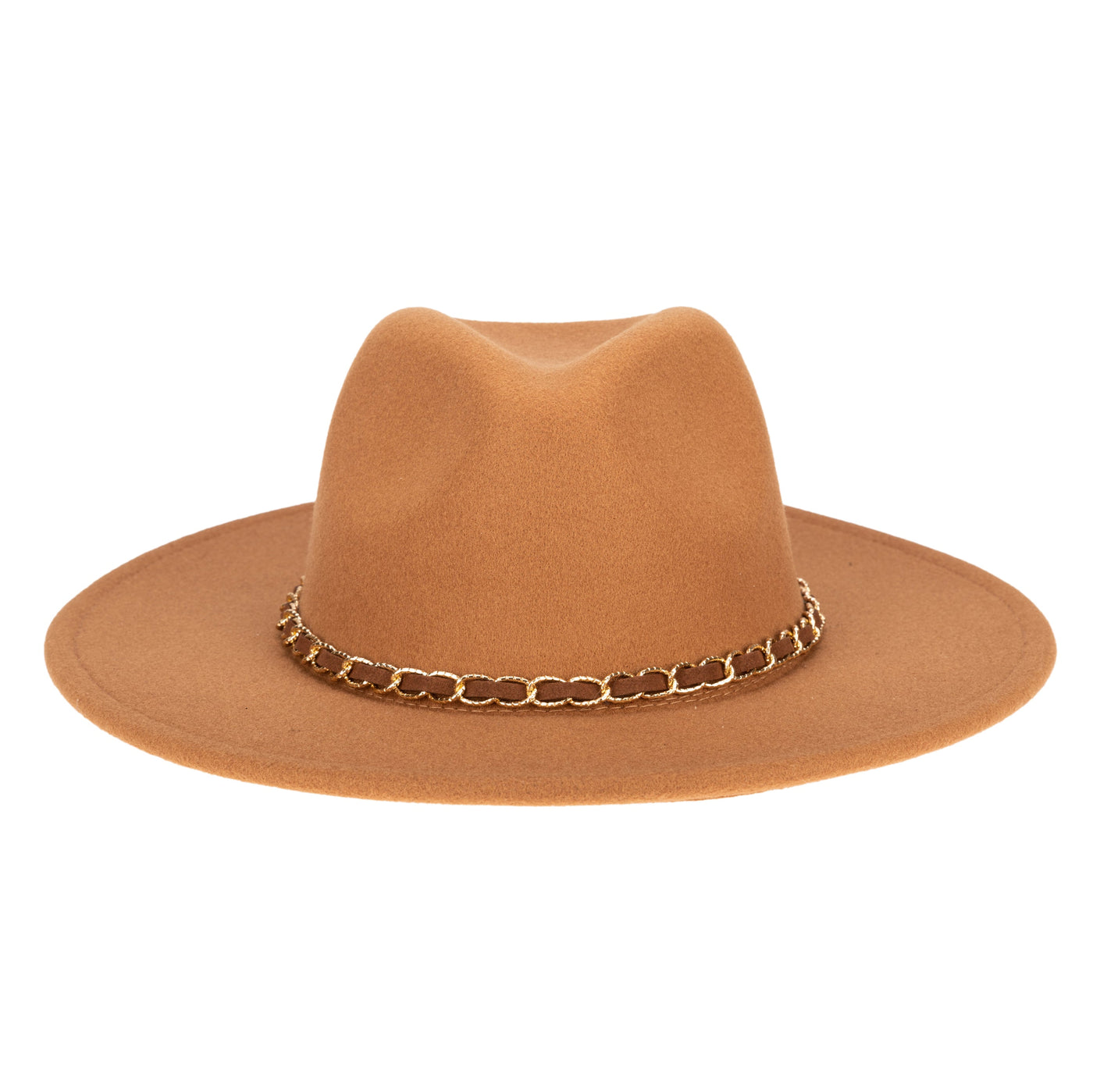 FEDORA - Women's Faux Felt Fedora W/ Gold Chain Trim