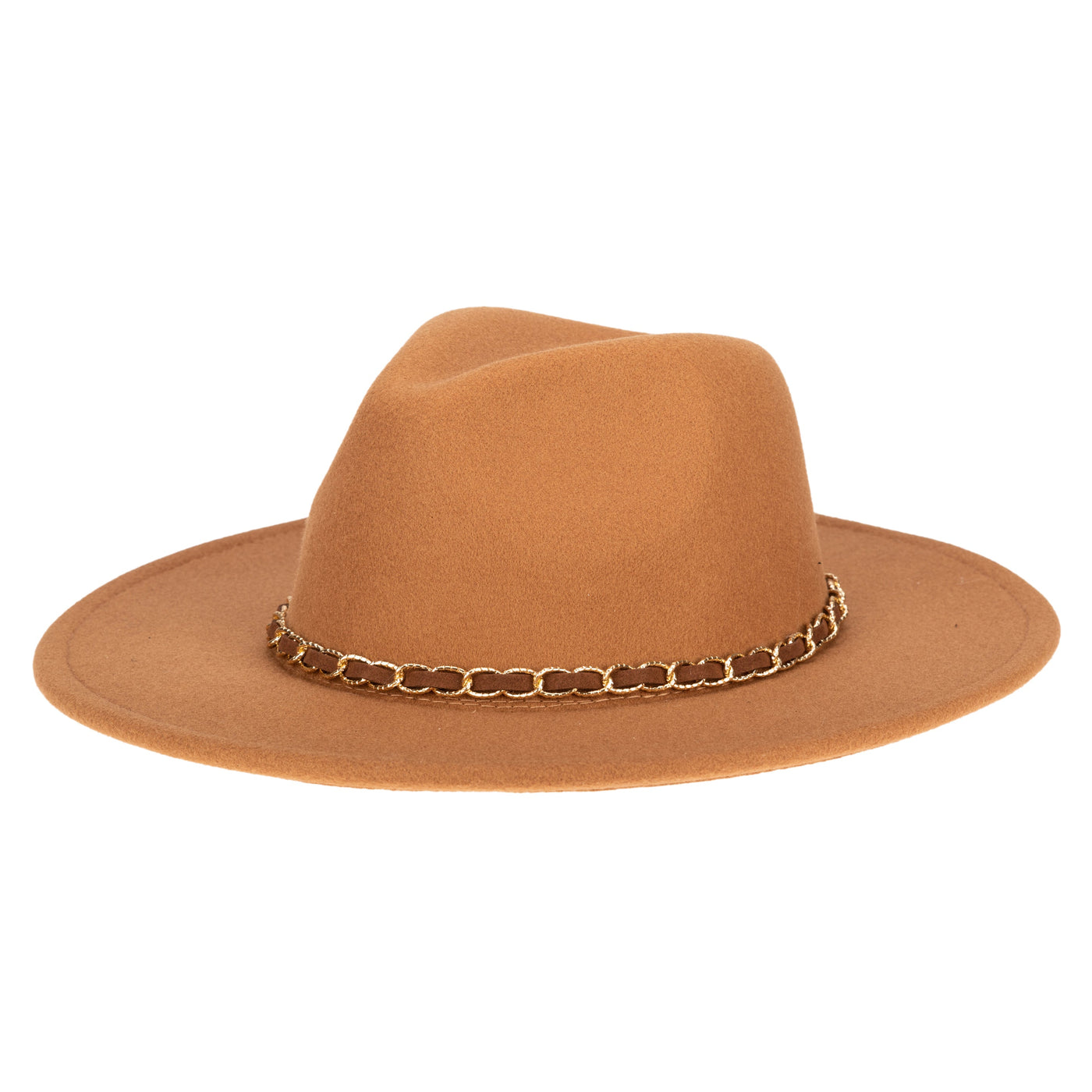 FEDORA - Women's Faux Felt Fedora W/ Gold Chain Trim