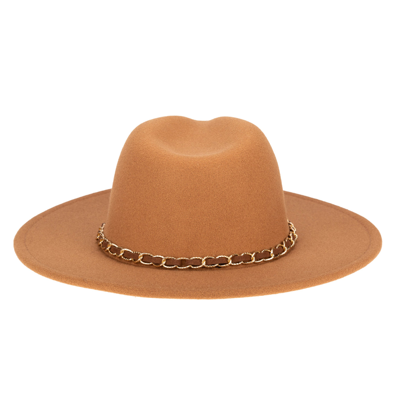 FEDORA - Women's Faux Felt Fedora W/ Gold Chain Trim