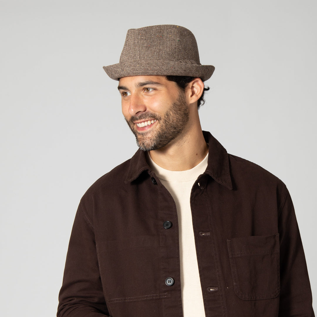 Men's Brown Cut and Sew Pokpie with Double Fold Self Band and Knot