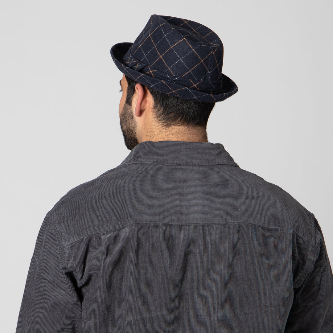 Men's Brown Cut and Sew Pokpie with Double Fold Self Band and Knot