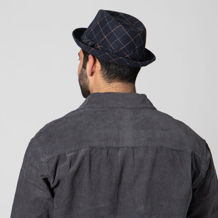 Men's Brown Cut and Sew Pokpie with Double Fold Self Band and Knot