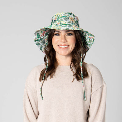 BUCKET - Colony Palms - Floral Printed Bucket Hat With Ties