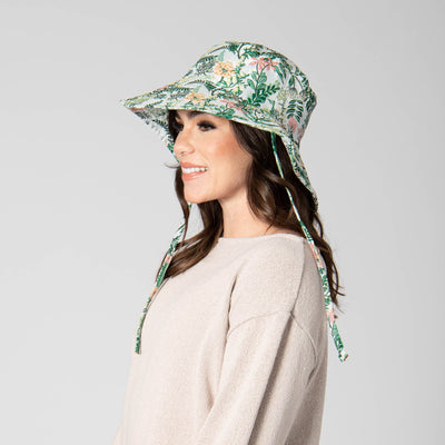 BUCKET - Colony Palms - Floral Printed Bucket Hat With Ties