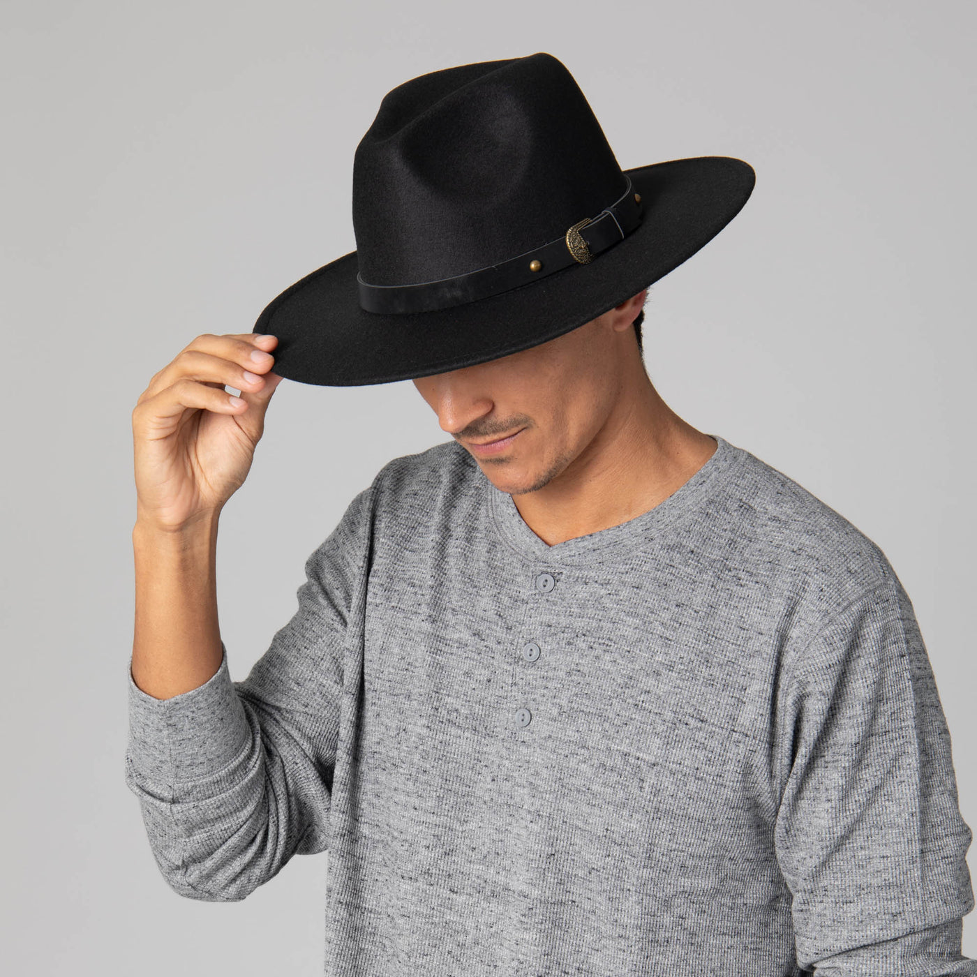 Faux Felt Fedora with Faux Leather Western Buckle Band-FEDORA-San Diego Hat Company