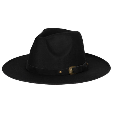 FEDORA - Faux Felt Fedora With Faux Leather Western Buckle Band