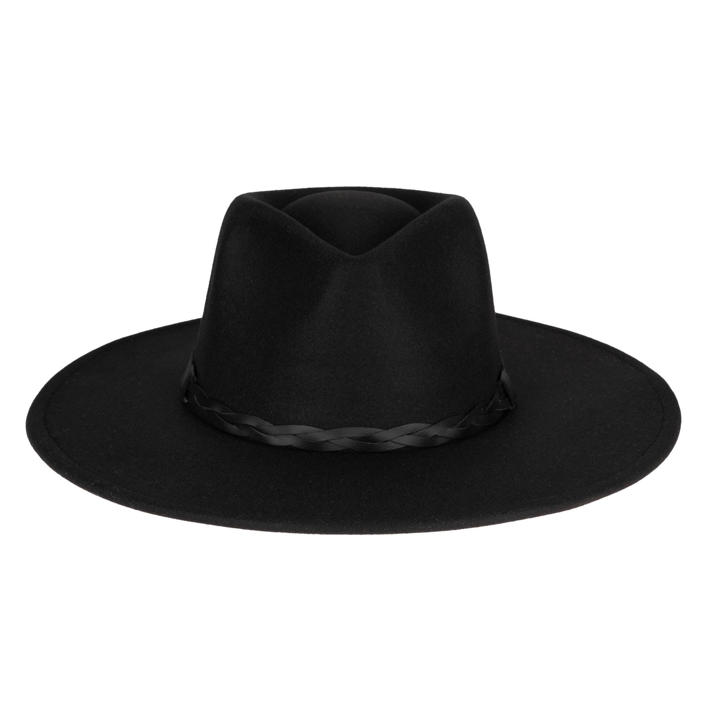 FEDORA - Faux Felt Fedora With Half Braided Faux Leather Band