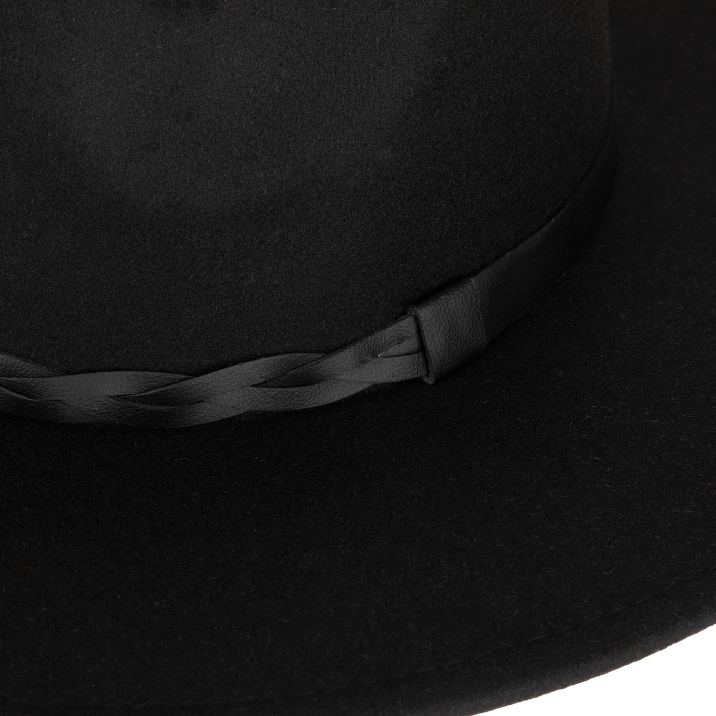 FEDORA - Faux Felt Fedora With Half Braided Faux Leather Band