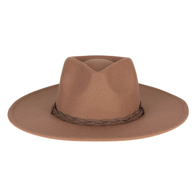 FEDORA - Faux Felt Fedora With Half Braided Faux Leather Band