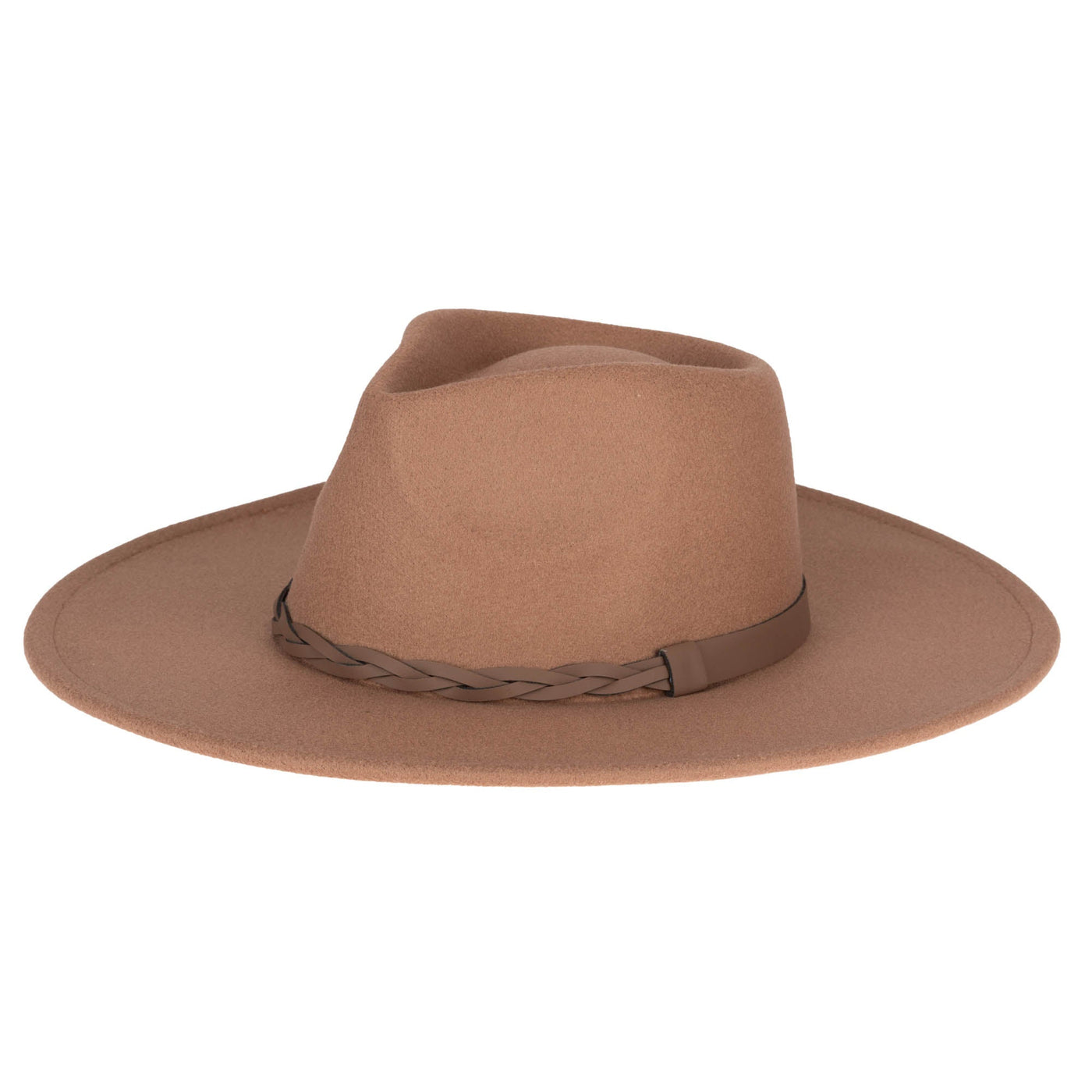 FEDORA - Faux Felt Fedora With Half Braided Faux Leather Band