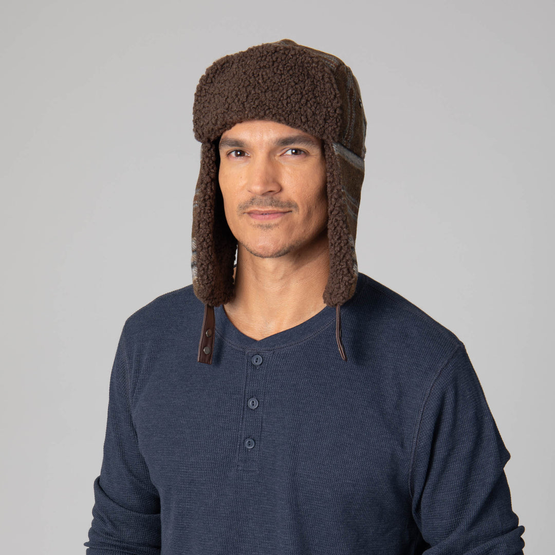 Faux Wool Plaid Trapper with Sherpa Brim and Lining – San