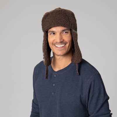 Faux Wool Plaid Trapper with Sherpa Brim and Lining-TRAPPER-San Diego Hat Company