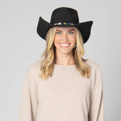 Pinch Crown Cowboy with Multi Gemstone Band-COWBOY-San Diego Hat Company