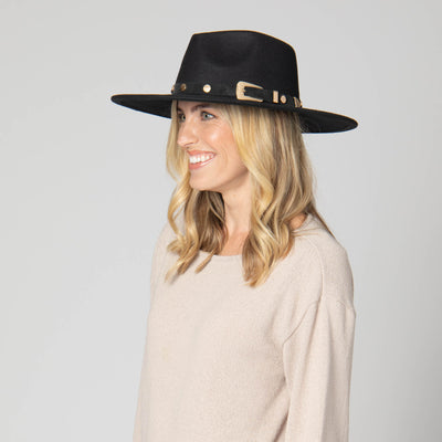 Faux Felt Fedora with Western Buckle Band-FEDORA-San Diego Hat Company