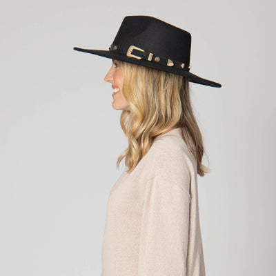 Faux Felt Fedora with Western Buckle Band-FEDORA-San Diego Hat Company