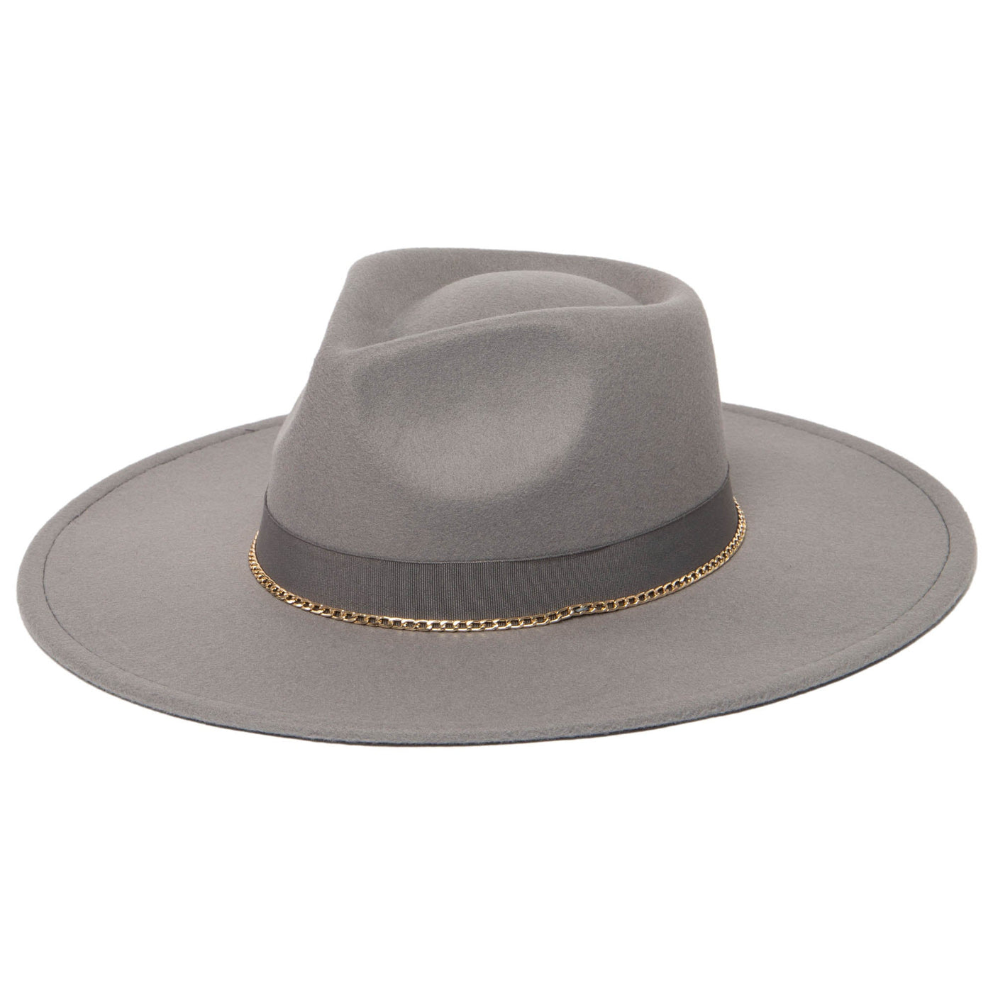 Mia - Faux Felt Fedora with Pinch Crown and Gold Trim Band-FEDORA-San Diego Hat Company