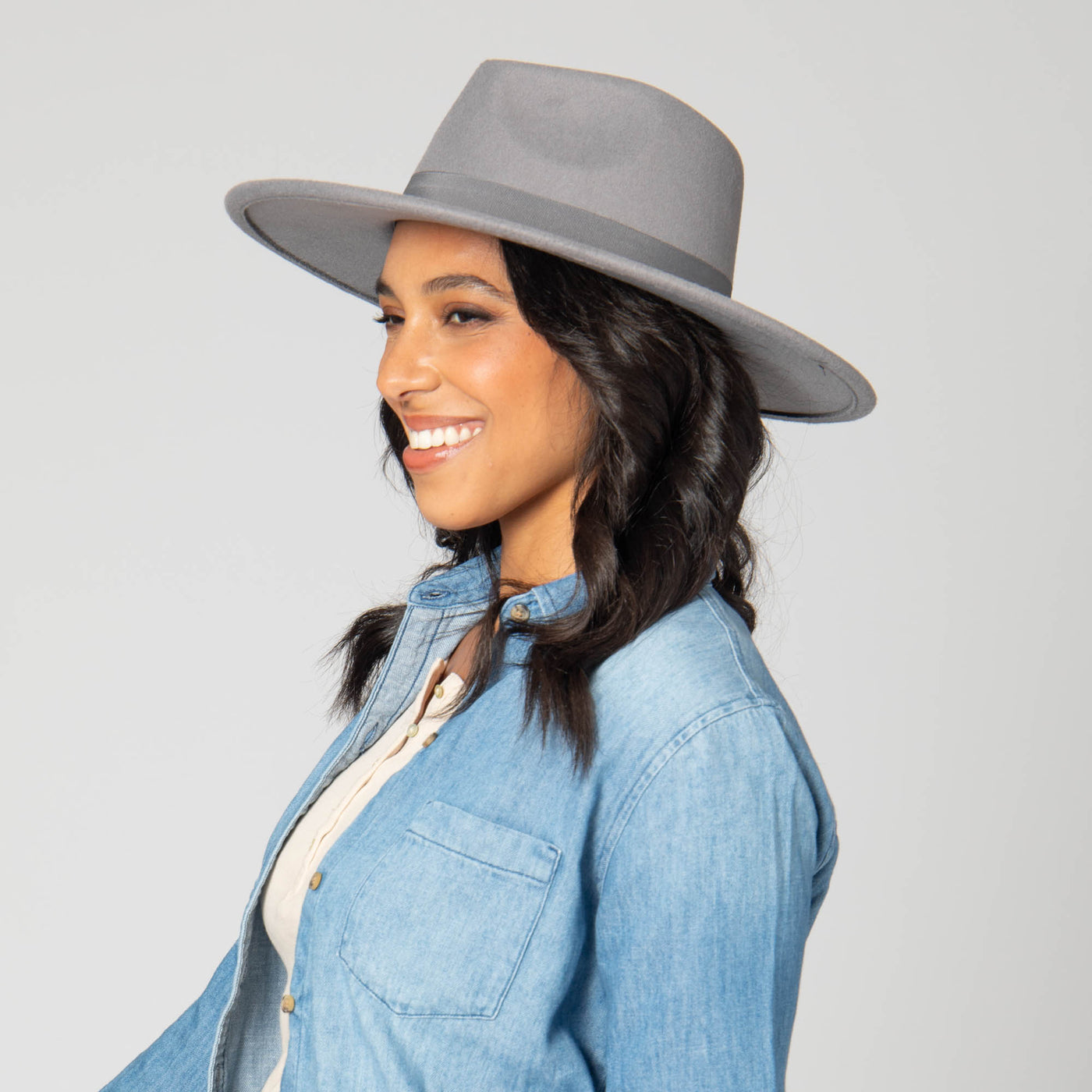 Mia - Faux Felt Fedora with Pinch Crown and Gold Trim Band-FEDORA-San Diego Hat Company