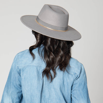 Mia - Faux Felt Fedora with Pinch Crown and Gold Trim Band-FEDORA-San Diego Hat Company