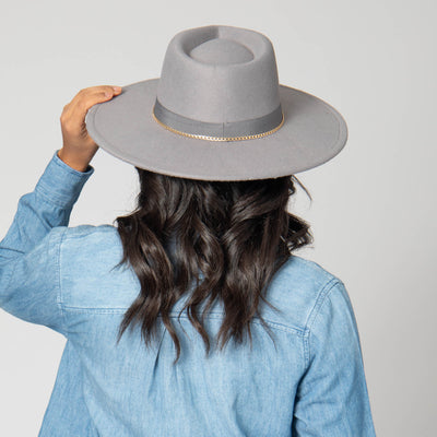 Mia - Faux Felt Fedora with Pinch Crown and Gold Trim Band-FEDORA-San Diego Hat Company