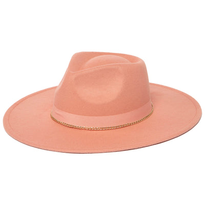 Mia - Faux Felt Fedora with Pinch Crown and Gold Trim Band-FEDORA-San Diego Hat Company
