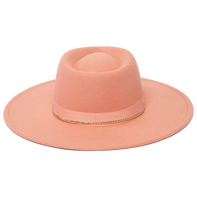 Mia - Faux Felt Fedora with Pinch Crown and Gold Trim Band-FEDORA-San Diego Hat Company