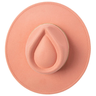Mia - Faux Felt Fedora with Pinch Crown and Gold Trim Band-FEDORA-San Diego Hat Company
