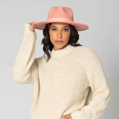 Mia - Faux Felt Fedora with Pinch Crown and Gold Trim Band-FEDORA-San Diego Hat Company