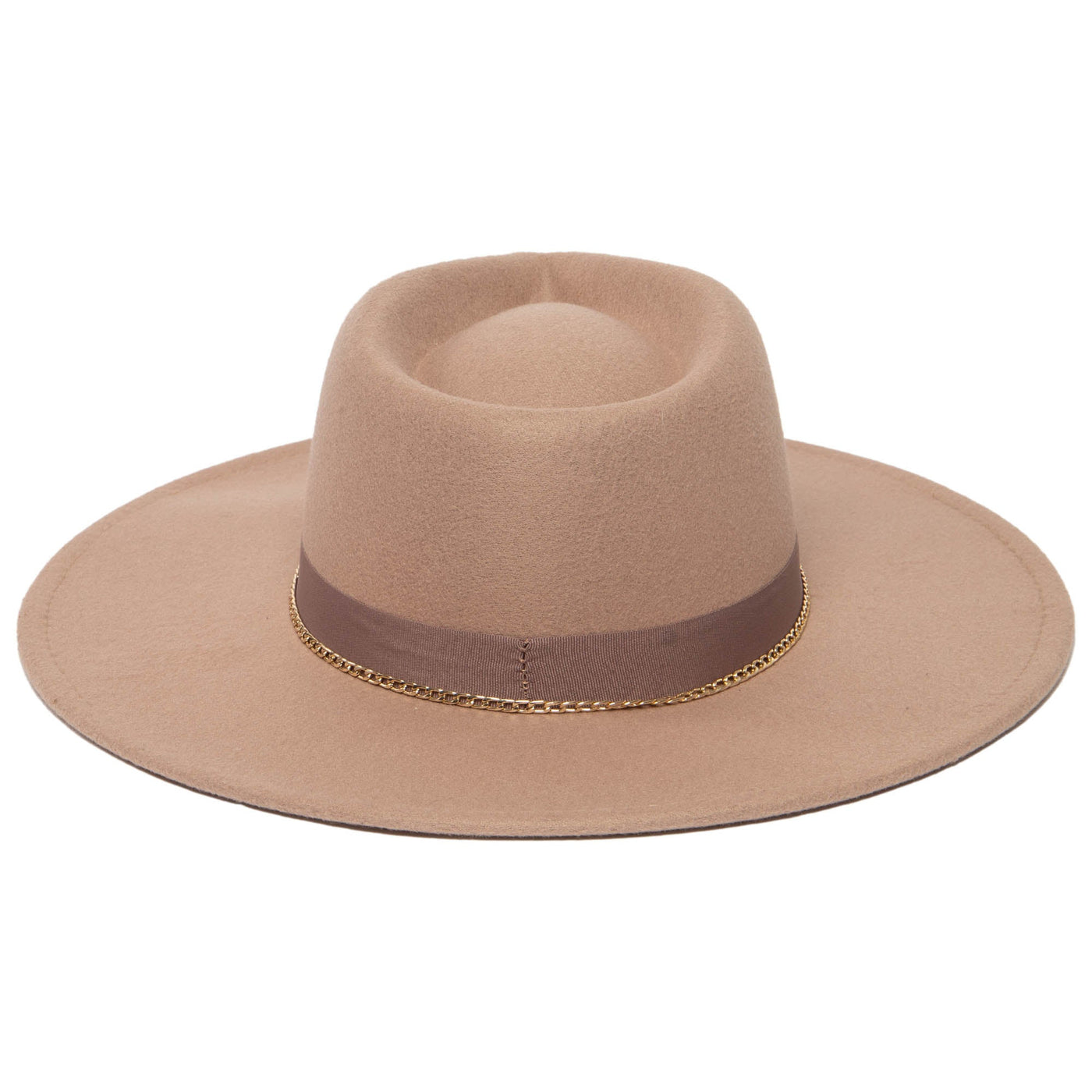 Mia - Faux Felt Fedora with Pinch Crown and Gold Trim Band-FEDORA-San Diego Hat Company