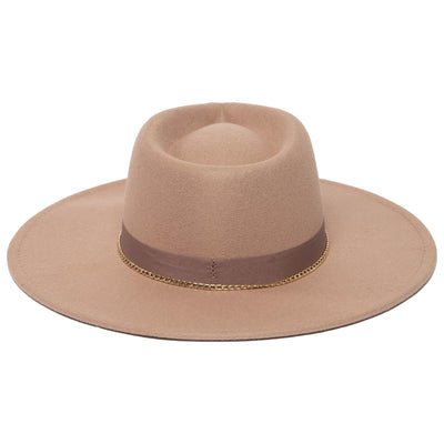 Mia - Faux Felt Fedora with Pinch Crown and Gold Trim Band-FEDORA-San Diego Hat Company