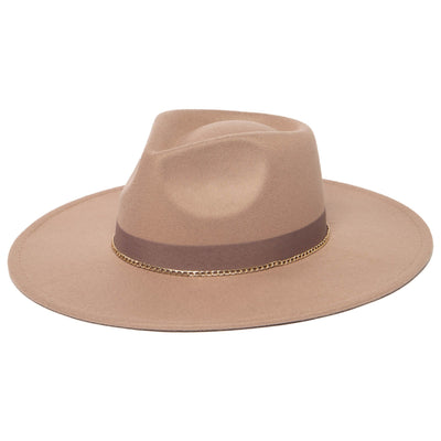 Mia - Faux Felt Fedora with Pinch Crown and Gold Trim Band-FEDORA-San Diego Hat Company