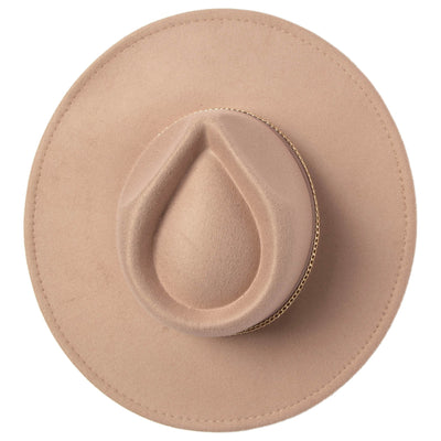 Mia - Faux Felt Fedora with Pinch Crown and Gold Trim Band-FEDORA-San Diego Hat Company