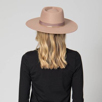 Mia - Faux Felt Fedora with Pinch Crown and Gold Trim Band-FEDORA-San Diego Hat Company