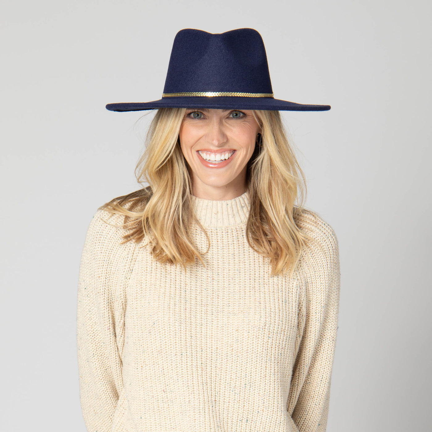 Women's Fedora with Chevron Gold Chain Trim-FEDORA-San Diego Hat Company