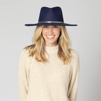 Women's Fedora with Chevron Gold Chain Trim-FEDORA-San Diego Hat Company