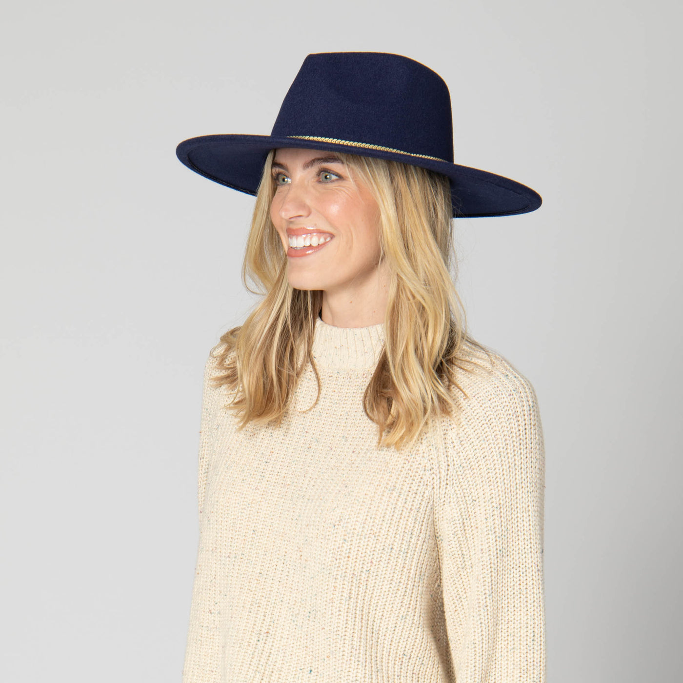 Women's Fedora with Chevron Gold Chain Trim-FEDORA-San Diego Hat Company