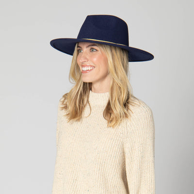 Women's Fedora with Chevron Gold Chain Trim-FEDORA-San Diego Hat Company