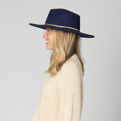 Women's Fedora with Chevron Gold Chain Trim-FEDORA-San Diego Hat Company
