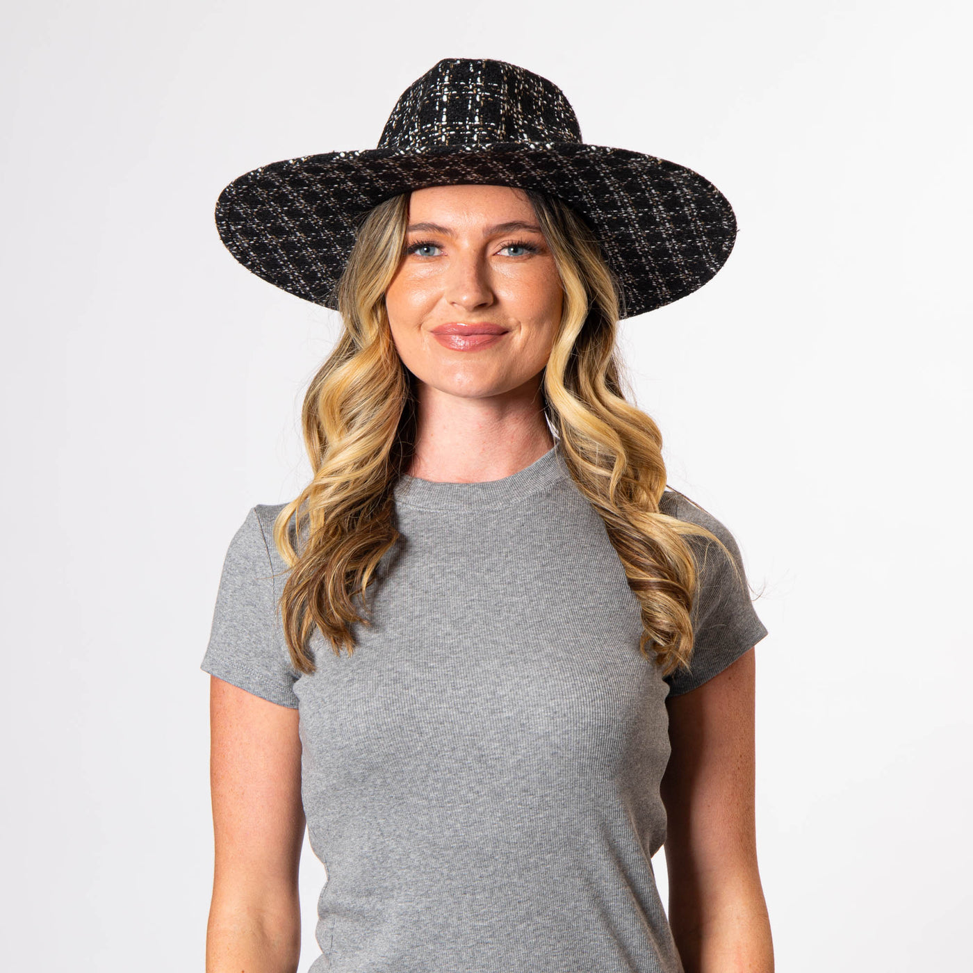 Aria - Wide Brim Fedora with Textured Mixed Tweed Fabric-FEDORA-San Diego Hat Company
