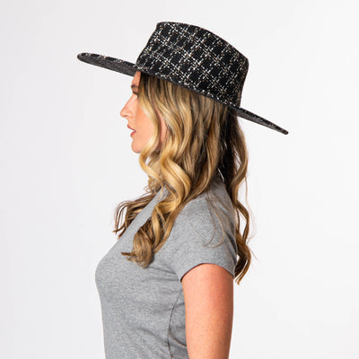 Aria - Wide Brim Fedora with Textured Mixed Tweed Fabric-FEDORA-San Diego Hat Company