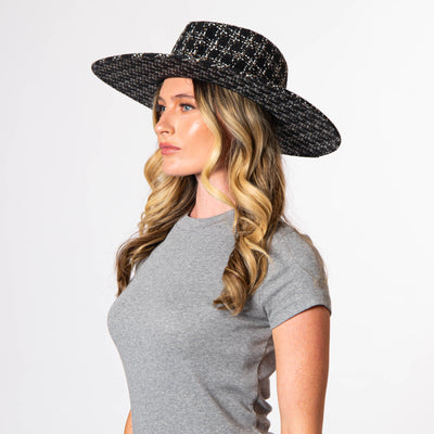 Aria - Wide Brim Fedora with Textured Mixed Tweed Fabric-FEDORA-San Diego Hat Company