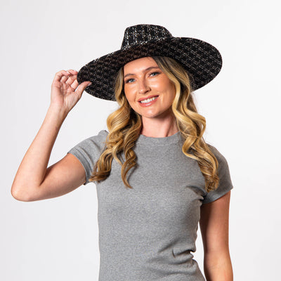 Aria - Wide Brim Fedora with Textured Mixed Tweed Fabric-FEDORA-San Diego Hat Company