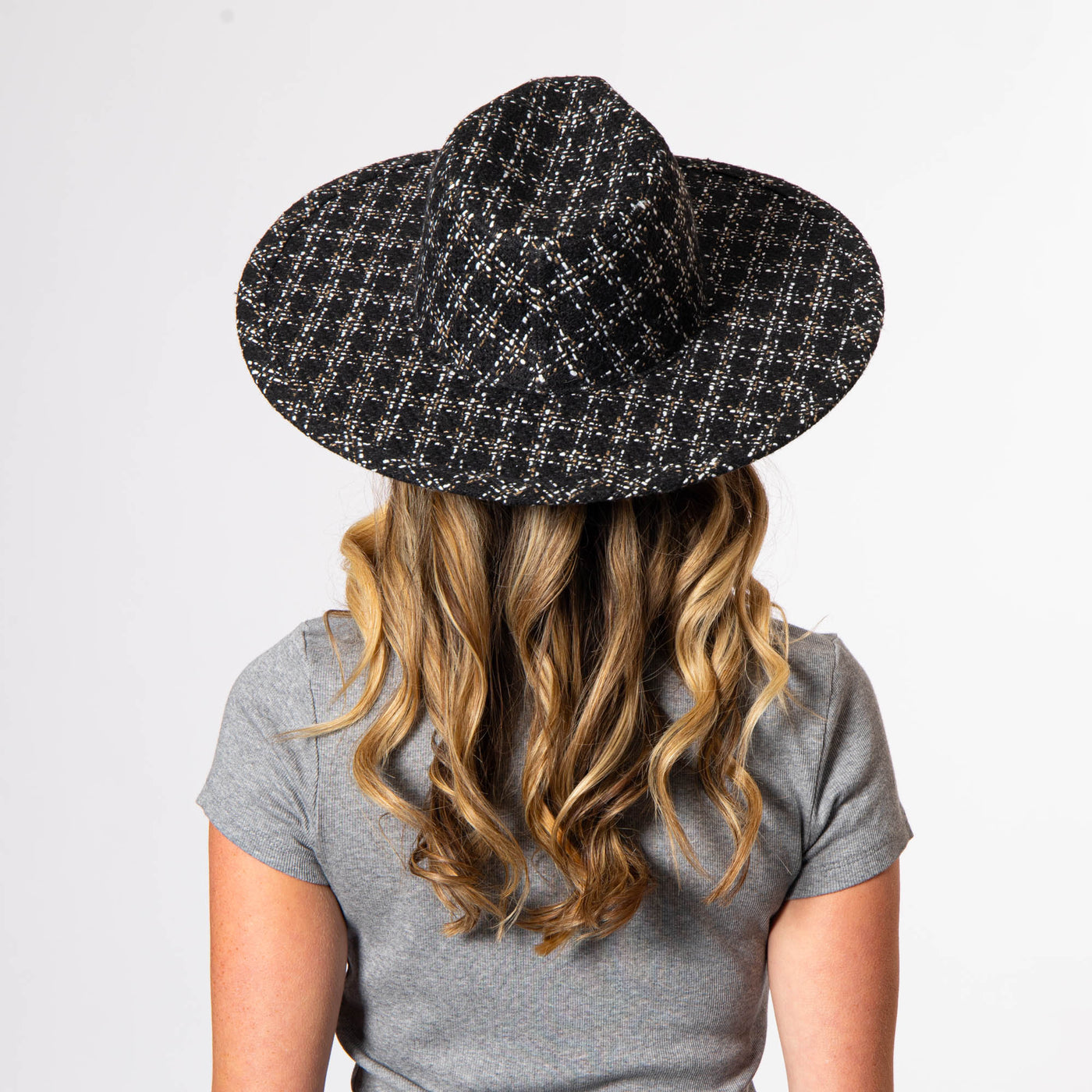 Aria - Wide Brim Fedora with Textured Mixed Tweed Fabric-FEDORA-San Diego Hat Company