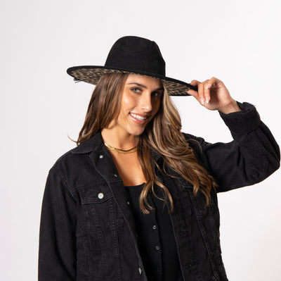 Women's Fedora with Leopard Printed Underbrim