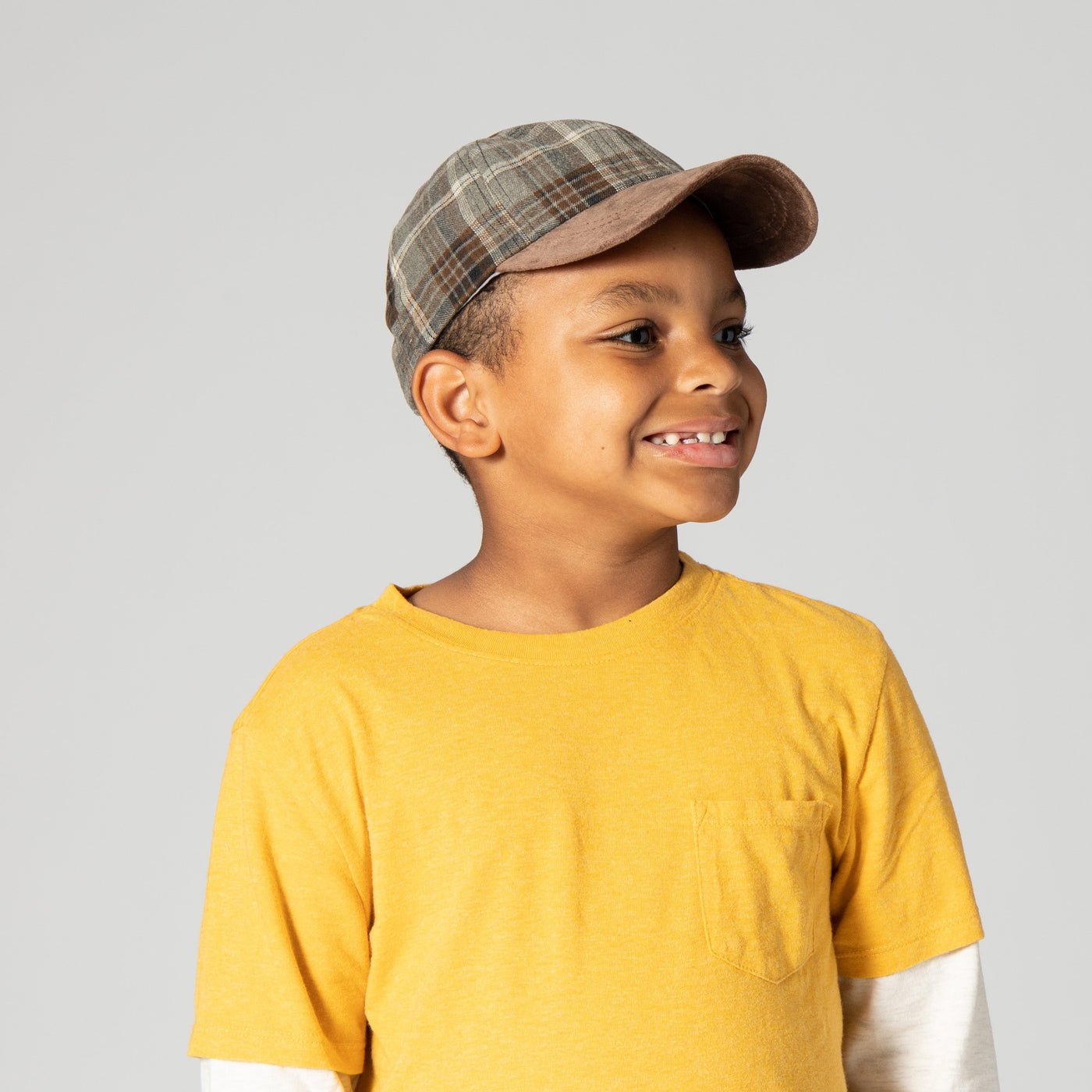 CAP - Kid's Plaid Cap With Faux Suede Brim