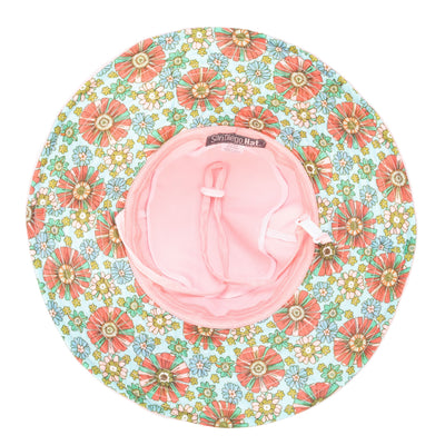 BUCKET - Kids Floppy Bucket Hat With Floral Printed Underbrim