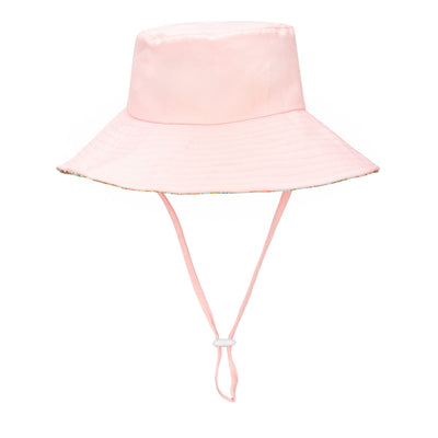 BUCKET - Kids Floppy Bucket Hat With Floral Printed Underbrim