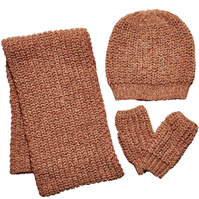 SET - Chenille Knit Set W/ Scarf, Beanie And Gloves