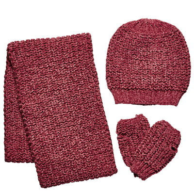 SET - Chenille Knit Set W/ Scarf, Beanie And Gloves
