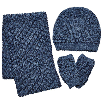 SET - Chenille Knit Set W/ Scarf, Beanie And Gloves